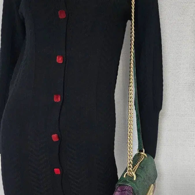 [BUNJANG] Black Red Tie Knit Dress / 검정 붉은 타이 니트 원피스