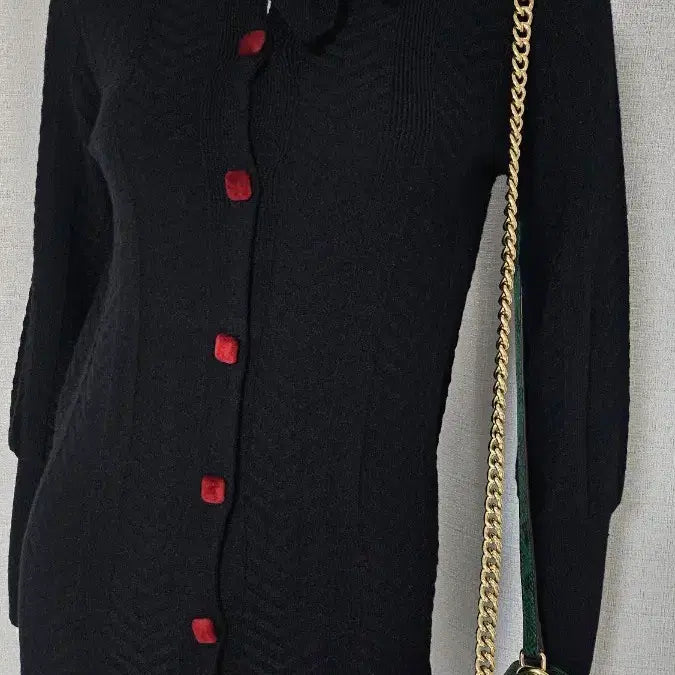 [BUNJANG] Black Red Tie Knit Dress / 검정 붉은 타이 니트 원피스