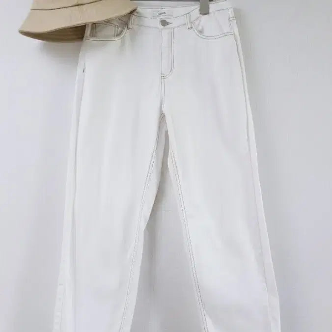 [BUNJANG] Clovis Semi Wide Pants Stitch White 55 / 클로비스 세미와이드팬츠 스티치 55 화이트신축성