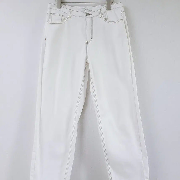 [BUNJANG] Clovis Semi Wide Pants Stitch White 55 / 클로비스 세미와이드팬츠 스티치 55 화이트신축성