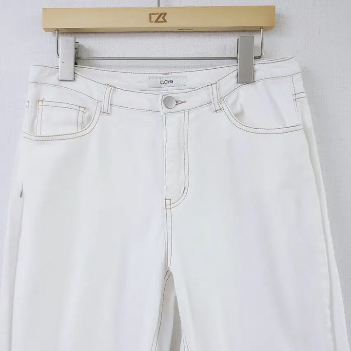 [BUNJANG] Clovis Semi Wide Pants Stitch White 55 / 클로비스 세미와이드팬츠 스티치 55 화이트신축성