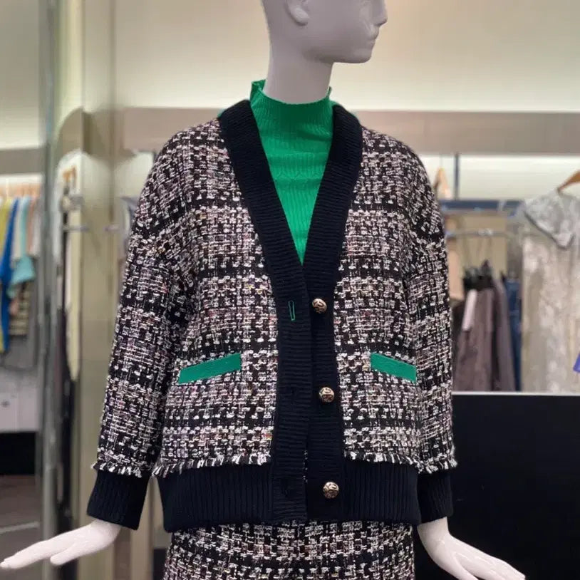 [BUNJANG] Ozoc Knit Tweed Jacket / 오즈세컨 니트배색 트위드자켓