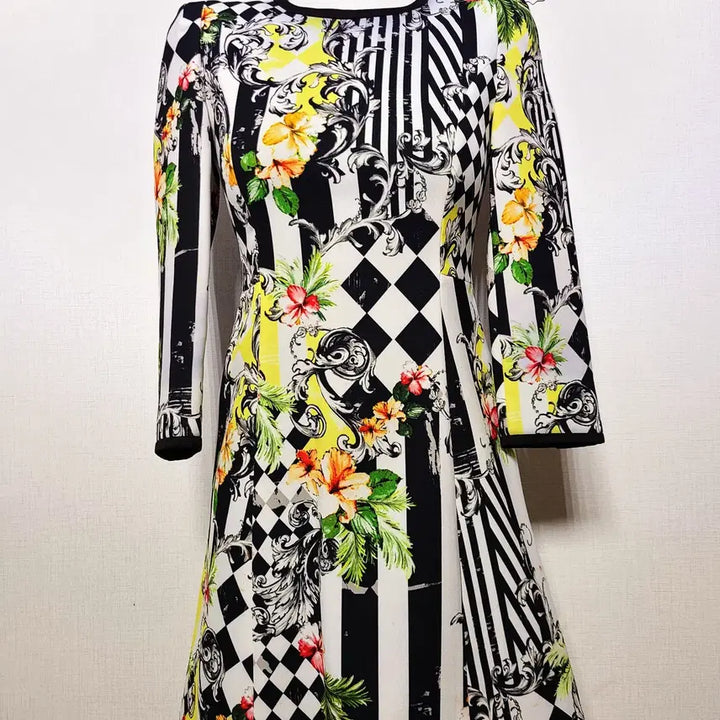 [BUNJANG] Plastic Island Flower Pattern Mini Dress / 플라스틱아일랜드 플라워패턴 배색 미니원피스 44 XS
