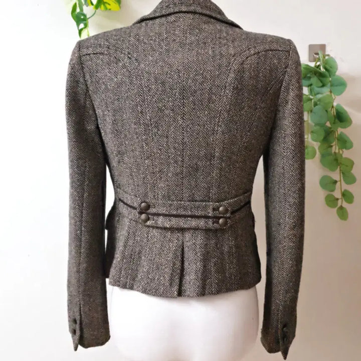 [BUNJANG] Blue Pepe Herringbone Crop Wool Jacket (Size: 55/Slim 66), Brown / 블루페페 헤링본 크롭 울자켓 55 날씬66 브라운