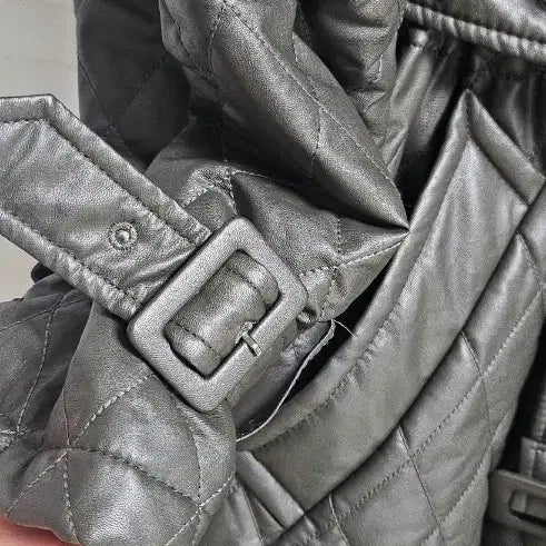 [BUNJANG] Quilted Leather Long Trench Coat / 퀼팅 레더 롱 트렌치 코트100~105
