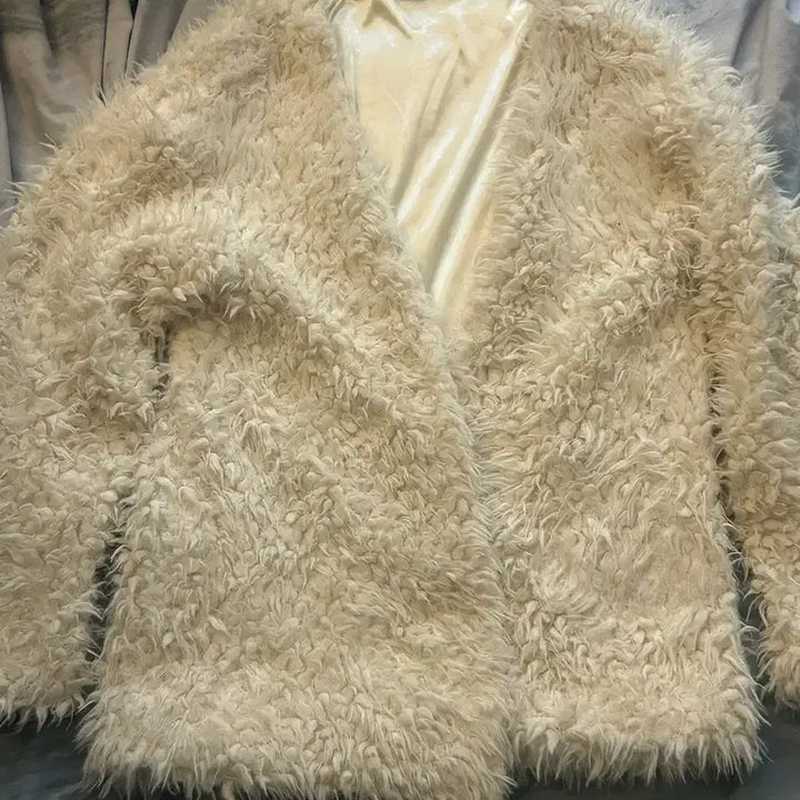 [BUNJANG] Vintage Faux Shearling Long Cardigan / 빈티지 페이크 양털 롱 가디건
