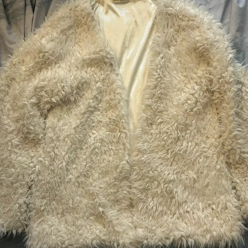 [BUNJANG] Vintage Faux Shearling Long Cardigan / 빈티지 페이크 양털 롱 가디건