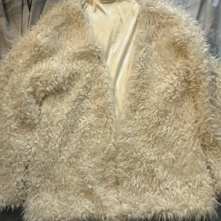[BUNJANG] Vintage Faux Shearling Long Cardigan / 빈티지 페이크 양털 롱 가디건