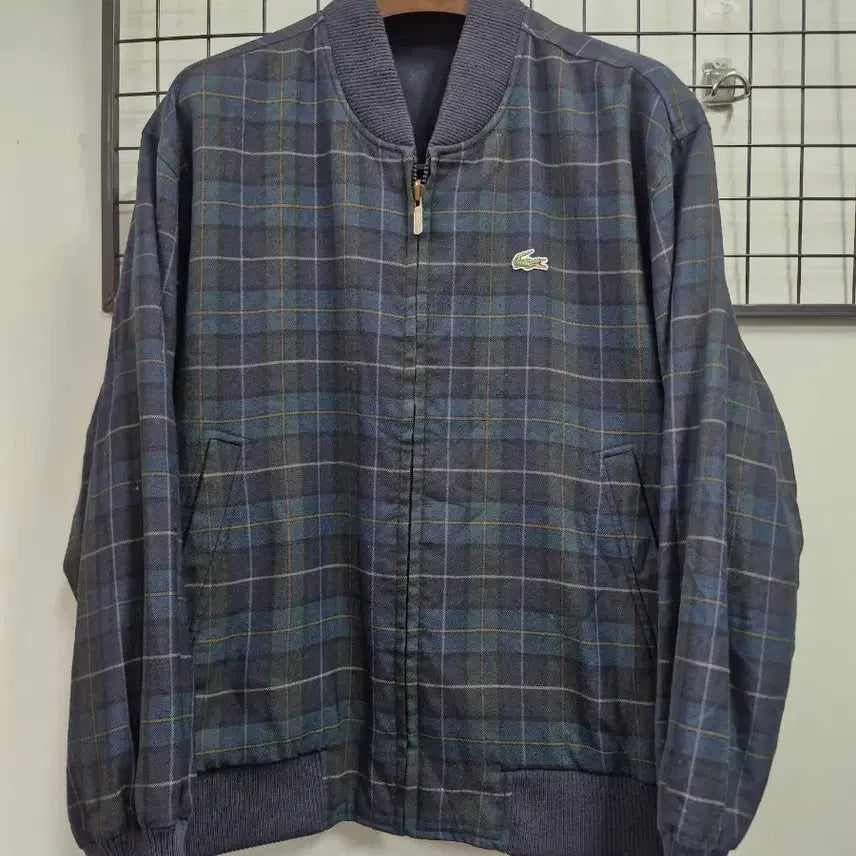 [BUNJANG] Lacoste Vintage Check Pattern Reversible Blouson Jacket / 105XL 라코스테 빈티지 체크 패턴 양면 블루종 자켓