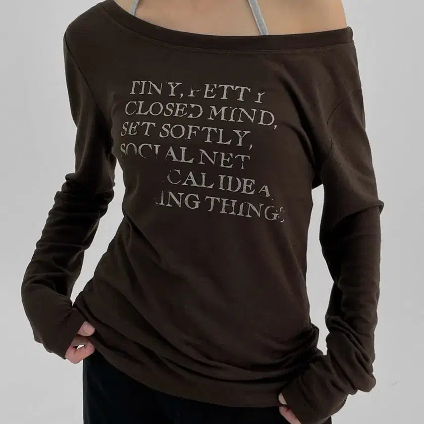 [BUNJANG] Blackup Brown Off-Shoulder Long Sleeve Top / (블랙업 / 새제품) 브라운 오프숄더 긴팔티 슬리브티