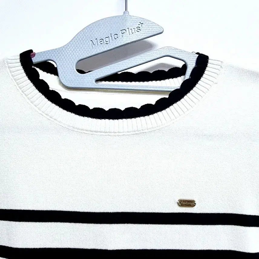 [BUNJANG] Vintage Ivory Stripe Knit Blouse with Chiffon Sleeve / 빈티지 아이보리 스트라이프 니트 블라우스
