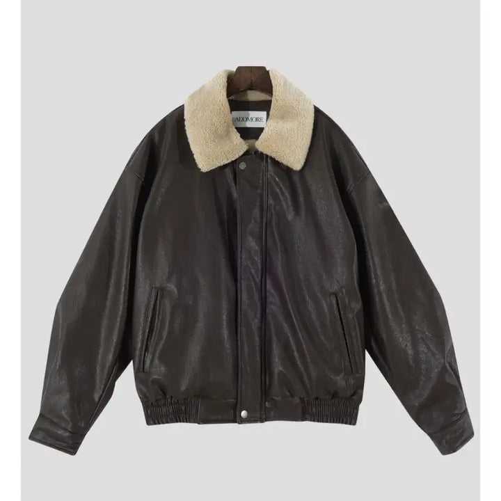 [BUNJANG] Oversized Faux Leather Mustang Jacket / 오버핏 무스탕 레더자켓