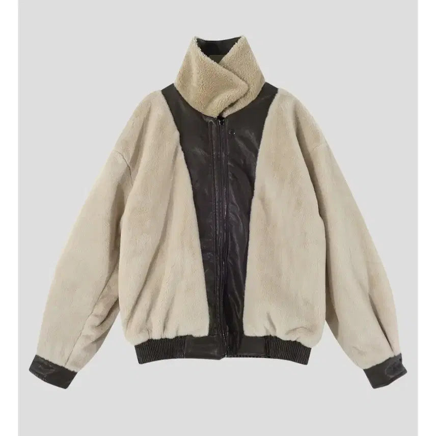 [BUNJANG] Oversized Faux Leather Mustang Jacket / 오버핏 무스탕 레더자켓