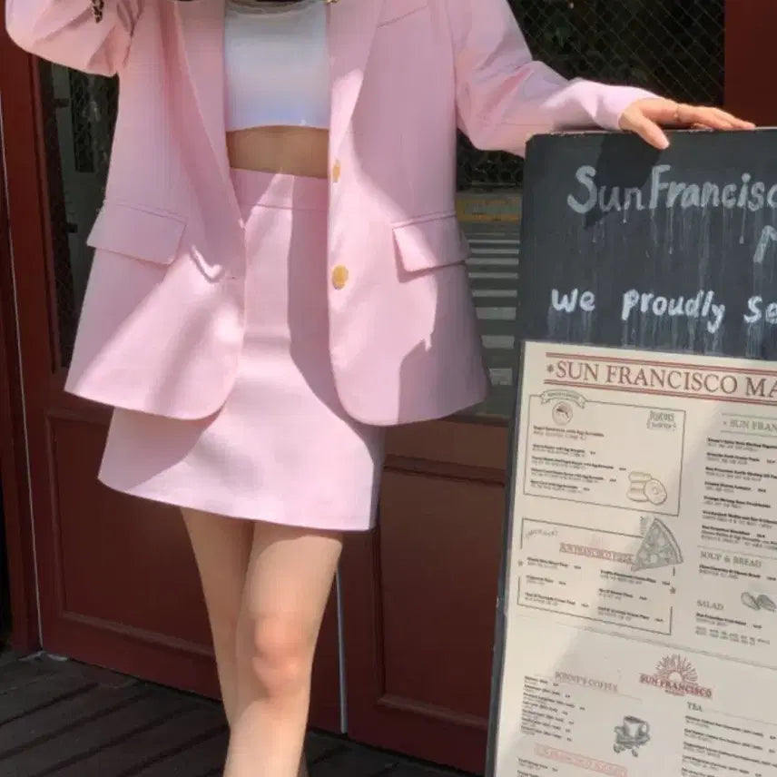 [BUNJANG] Seo Cookie Porto Pink Jacket and Skirt Set / 서쿠키 포르투 핑크 자켓 스커트 세트