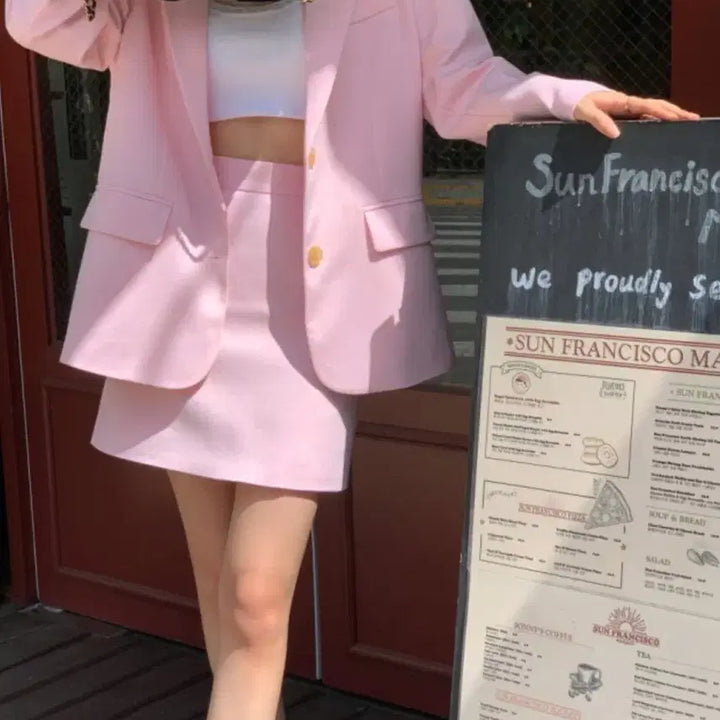 [BUNJANG] Seo Cookie Porto Pink Jacket and Skirt Set / 서쿠키 포르투 핑크 자켓 스커트 세트