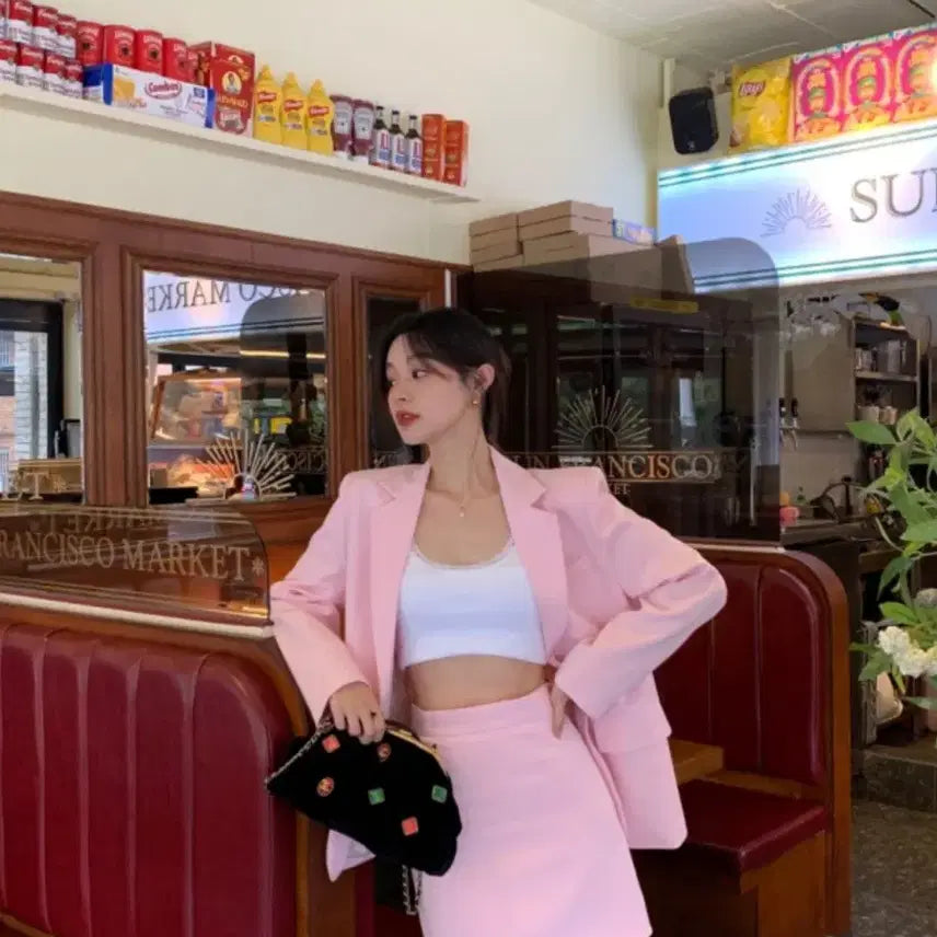 [BUNJANG] Seo Cookie Porto Pink Jacket and Skirt Set / 서쿠키 포르투 핑크 자켓 스커트 세트