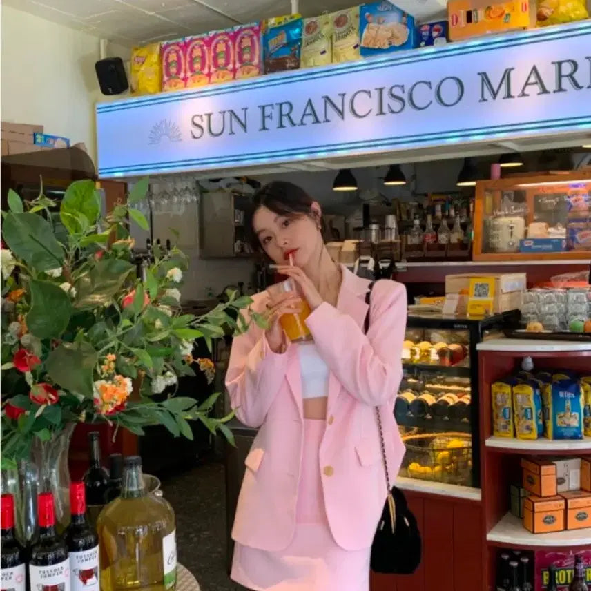 [BUNJANG] Seo Cookie Porto Pink Jacket and Skirt Set / 서쿠키 포르투 핑크 자켓 스커트 세트