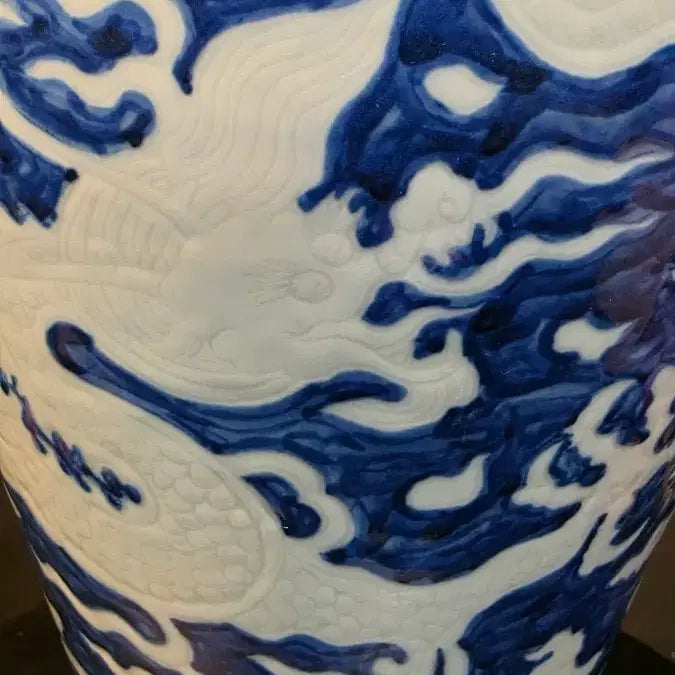 [BUNJANG] Joseon Dynasty Celadon Porcelain White Dragon Vase / 260515-1 청화 백룡문 매병