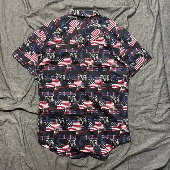 [BUNJANG] Rock &amp; Roll Denim Americana Print Short Sleeve Snap Shirt - Size L / Rock &amp; Roll Denim S/S Snap Shirt Sz L