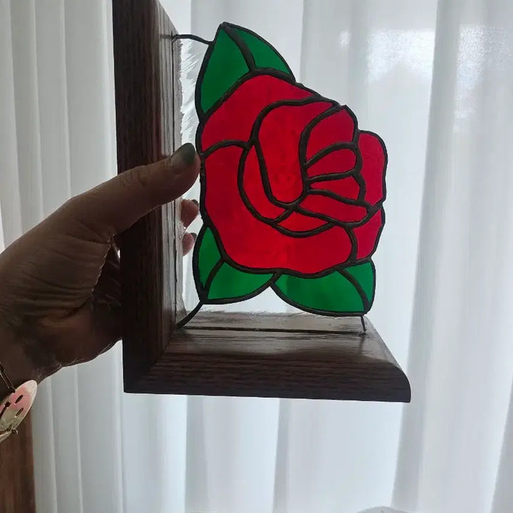 [SOLD OUT] 빈티지 스테인드글라스 장미꽃 장식 북엔드 19.5x14x9.5