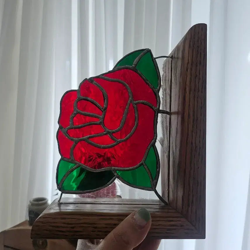 [SOLD OUT] 빈티지 스테인드글라스 장미꽃 장식 북엔드 19.5x14x9.5