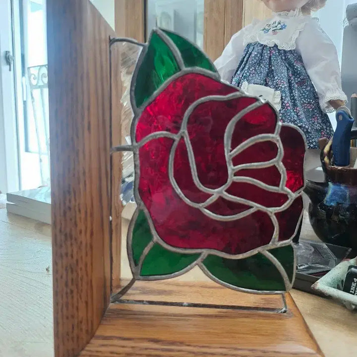 [SOLD OUT] 빈티지 스테인드글라스 장미꽃 장식 북엔드 19.5x14x9.5