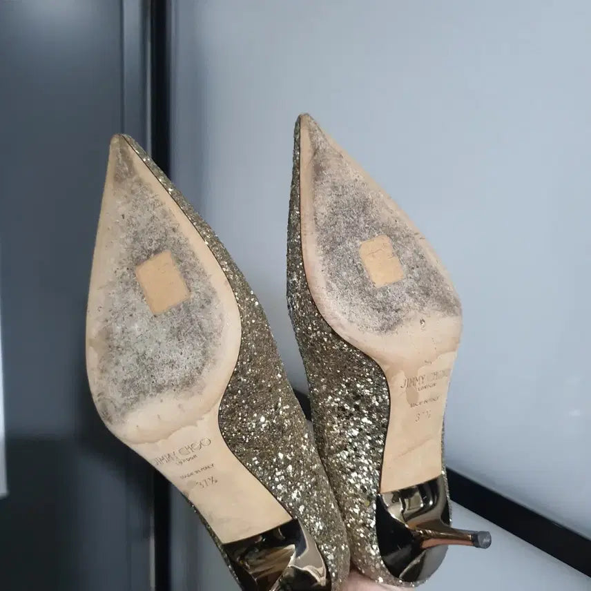 [BUNJANG] Jimmy Choo Agnes Gold Glitter Heels / 지미추 글리터힐 아그네스 샴페인 골드 37.5