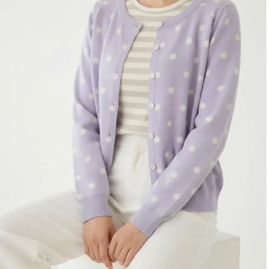 [BUNJANG] Pastel Lavender Dot Women's Cardigan / 봄맞이 파스텔라벤더 도트 여성 가디건 가단46