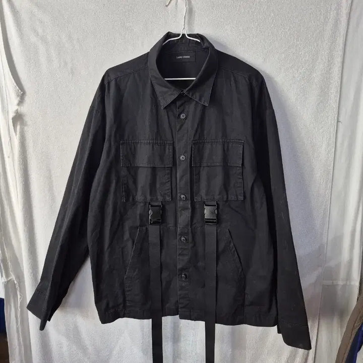 [BUNJANG] Lamberto Losani Men's Black Pocket Buckle Shirt / {만원빈티지} 랑베르시오 남성 블랙 포켓 버클 셔츠