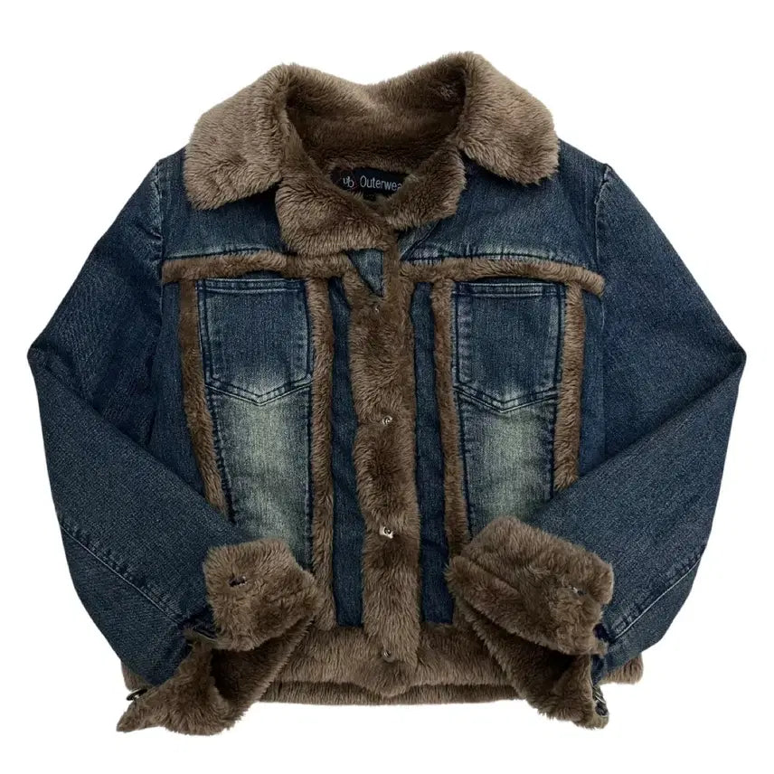 [BUNJANG] Vintage Brown Fur Denim Jacket L / 빈티지 브라운 퍼 데님 자켓 L