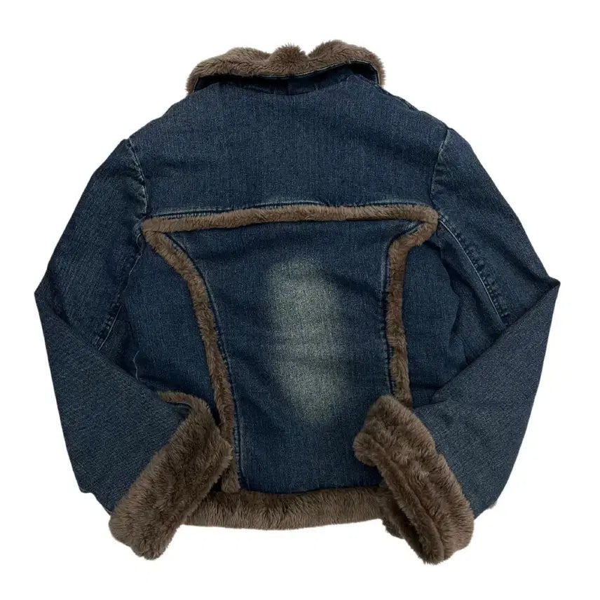 [BUNJANG] Vintage Brown Fur Denim Jacket L / 빈티지 브라운 퍼 데님 자켓 L