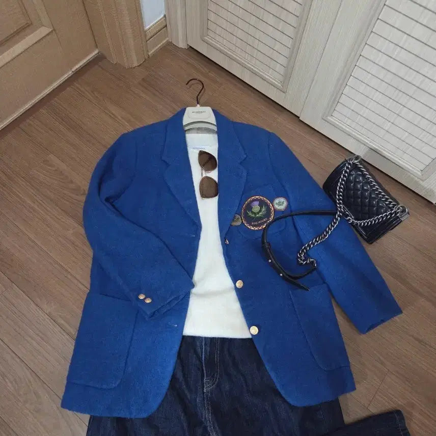 [BUNJANG] Pink House Embroidered Wool Jacket / PINK HOUSE 핑크하우스 블루 자수패치 울쟈켓