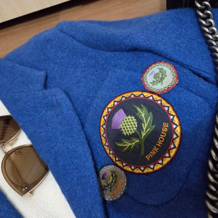 [BUNJANG] Pink House Embroidered Wool Jacket / PINK HOUSE 핑크하우스 블루 자수패치 울쟈켓