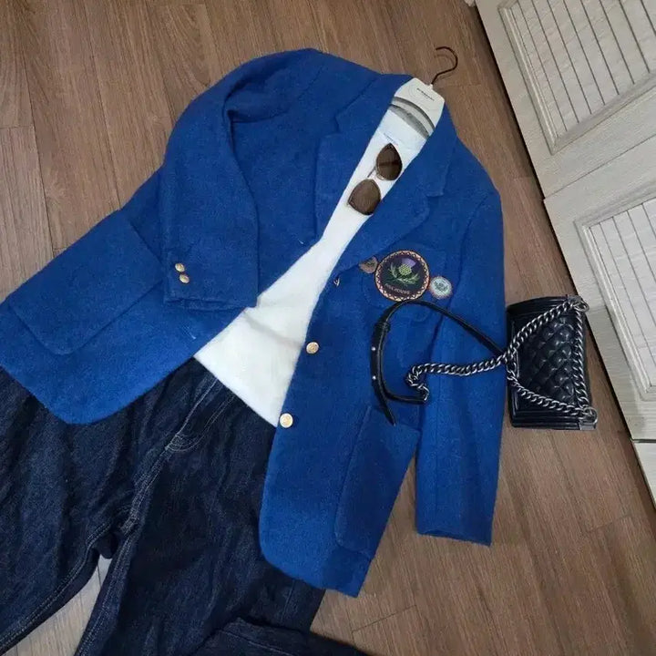 [BUNJANG] Pink House Embroidered Wool Jacket / PINK HOUSE 핑크하우스 블루 자수패치 울쟈켓