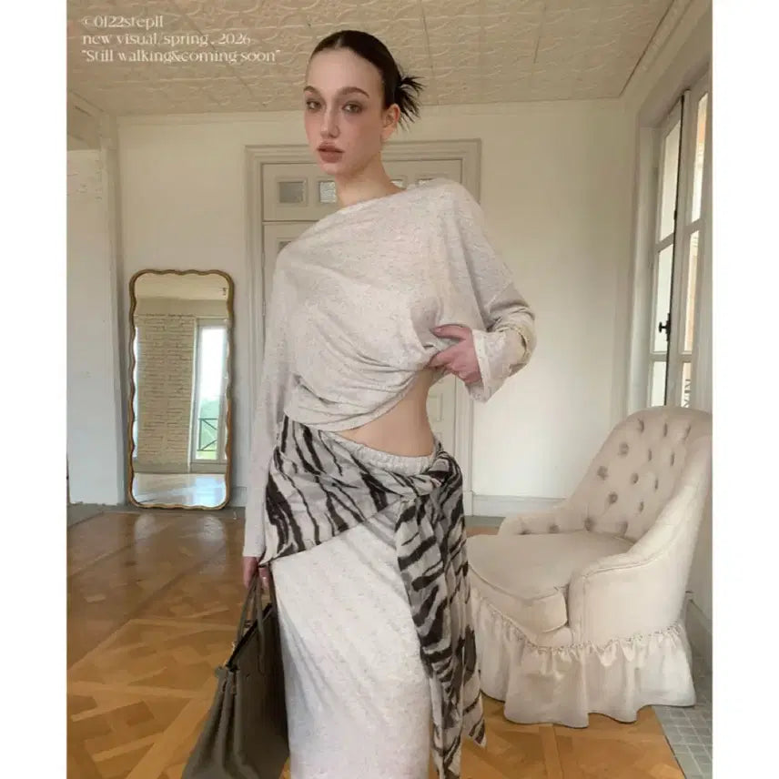 [BUNJANG] 0122stepll Long Sleeve T-Shirt - Apricot / 0122stepll 티셔츠 살구색 긴팔 티셔츠 촤르르 긴팔티