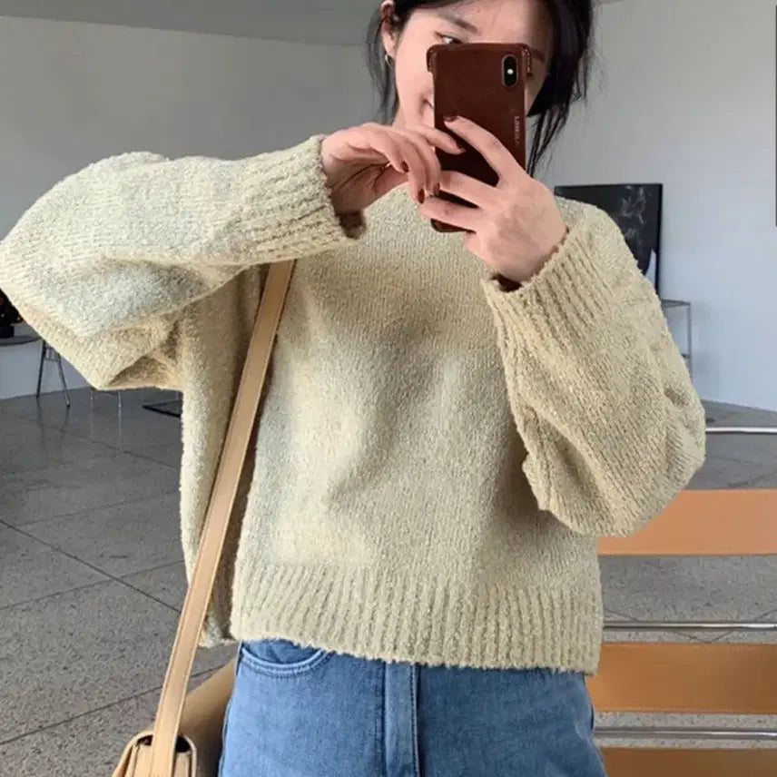 [BUNJANG] A Little Bit Popcorn Crop Knit Navy / 어리틀빗 팝콘 크롭 니트 네이비 남색