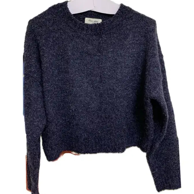 [BUNJANG] A Little Bit Popcorn Crop Knit Navy / 어리틀빗 팝콘 크롭 니트 네이비 남색