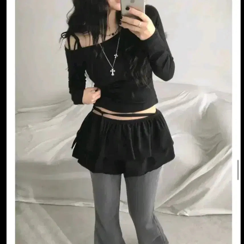 [BUNJANG] Lovely Balletcore Ruffle Mini Skirt Black / 에이블리러비 발레코어 캉캉 셔링 프릴 랩 스트링 미니 스커트 블랙 검은색