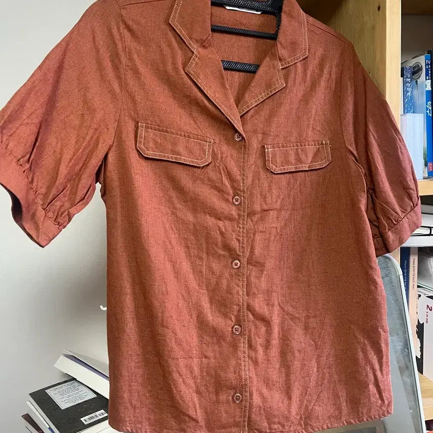 [BUNJANG] Miso Brown Cotton Shirt Short Sleeve S Size / 미쏘 브라운 면 셔츠 반팔 s사이즈 남방