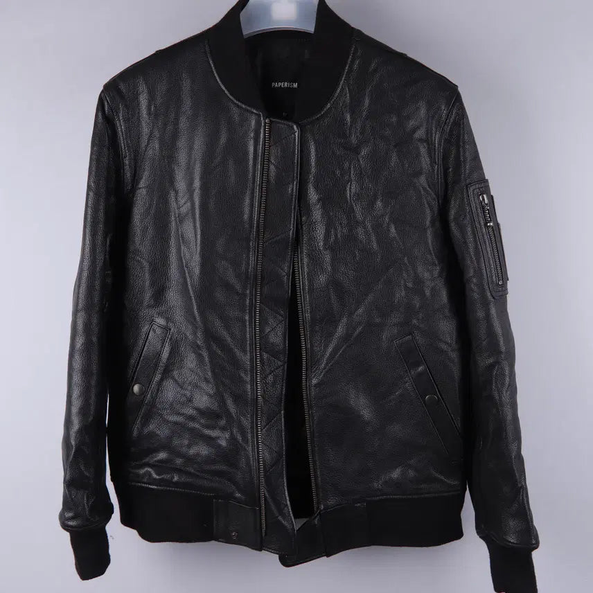 [BUNJANG] Paperism Real Leather Bomber Jacket Black (M) / 페이퍼리즘 리얼 레더 바머 재킷 블랙 (M)
