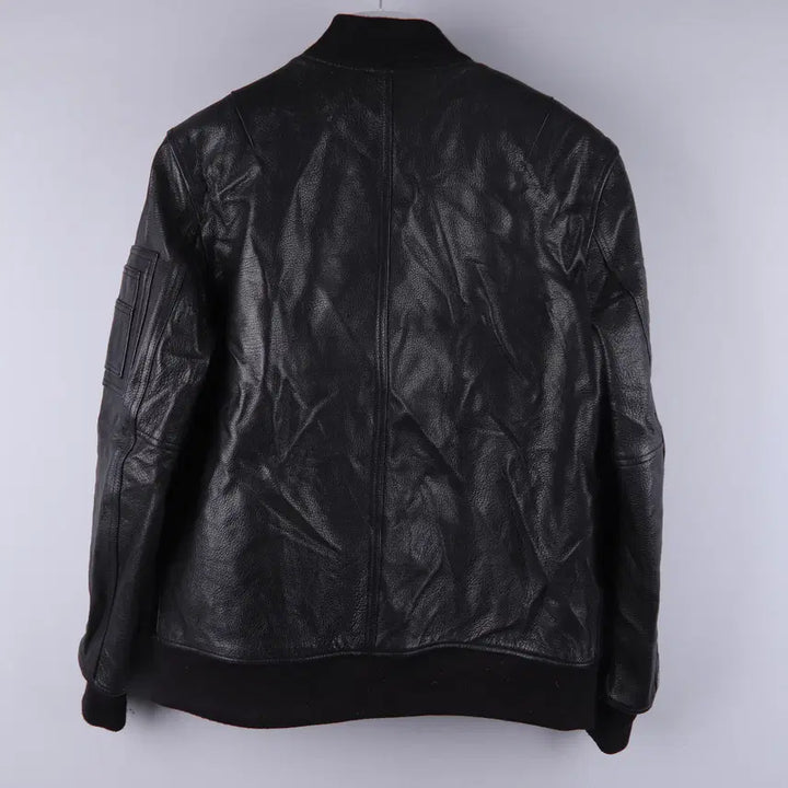[BUNJANG] Paperism Real Leather Bomber Jacket Black (M) / 페이퍼리즘 리얼 레더 바머 재킷 블랙 (M)