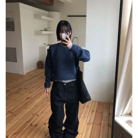 [BUNJANG] ZIGZAG Slou Nardy Flare Denim Pants Black / 지그재그 슬로 너디 플레어 데님팬츠 흑청