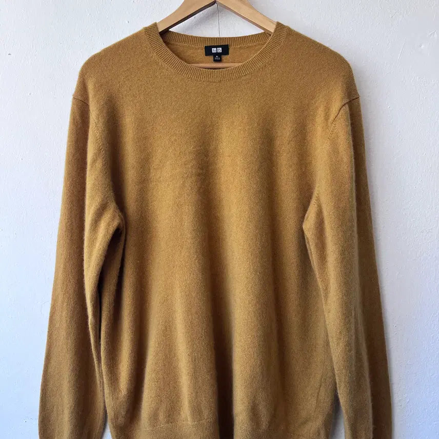 [BUNJANG] Uniqlo Men's Cashmere Round Knit XL - Mustard / 유니클로 남성 캐시미어100라운드니트 XL사이즈