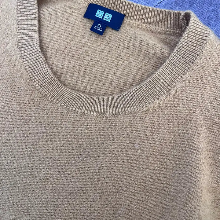 [BUNJANG] Uniqlo Men's Cashmere Round Knit XL - Mustard / 유니클로 남성 캐시미어100라운드니트 XL사이즈