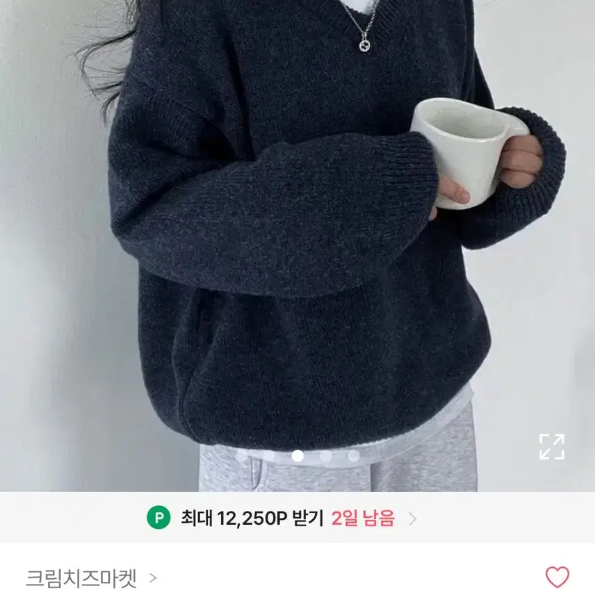 [BUNJANG] Cream Cheese Market V-Neck Navy Knit / 크림치즈마켓 브이넥 남색 니트 노르딕 에이블리 판매 지그재그 옷정리