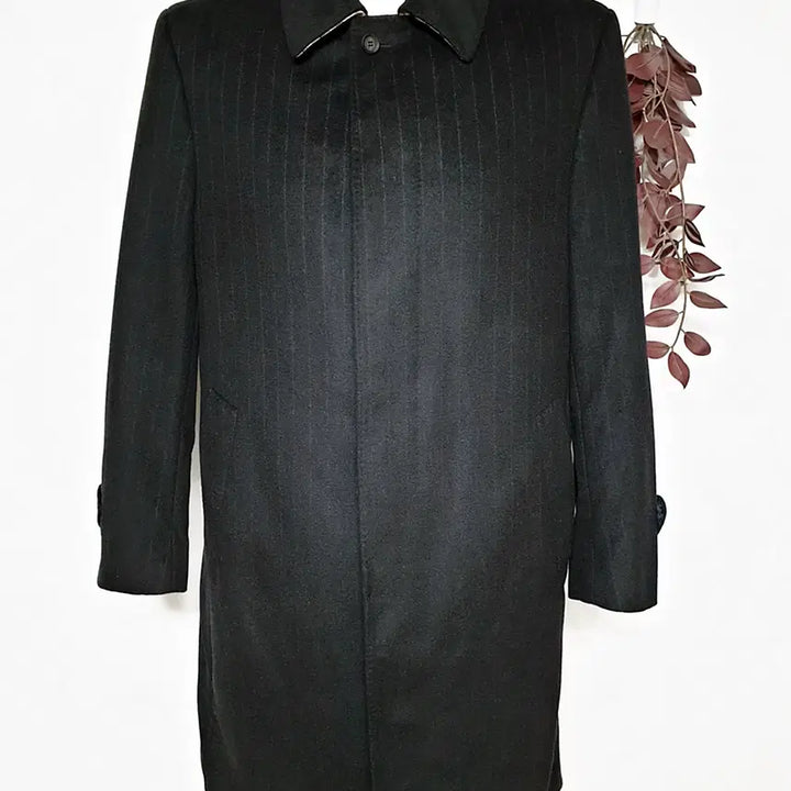 [BUNJANG] Daks Men's Cashmere Coat - Black Pinstripe / 닥스 고함량캐시미어 남성코트 100 블랙 잔줄무늬