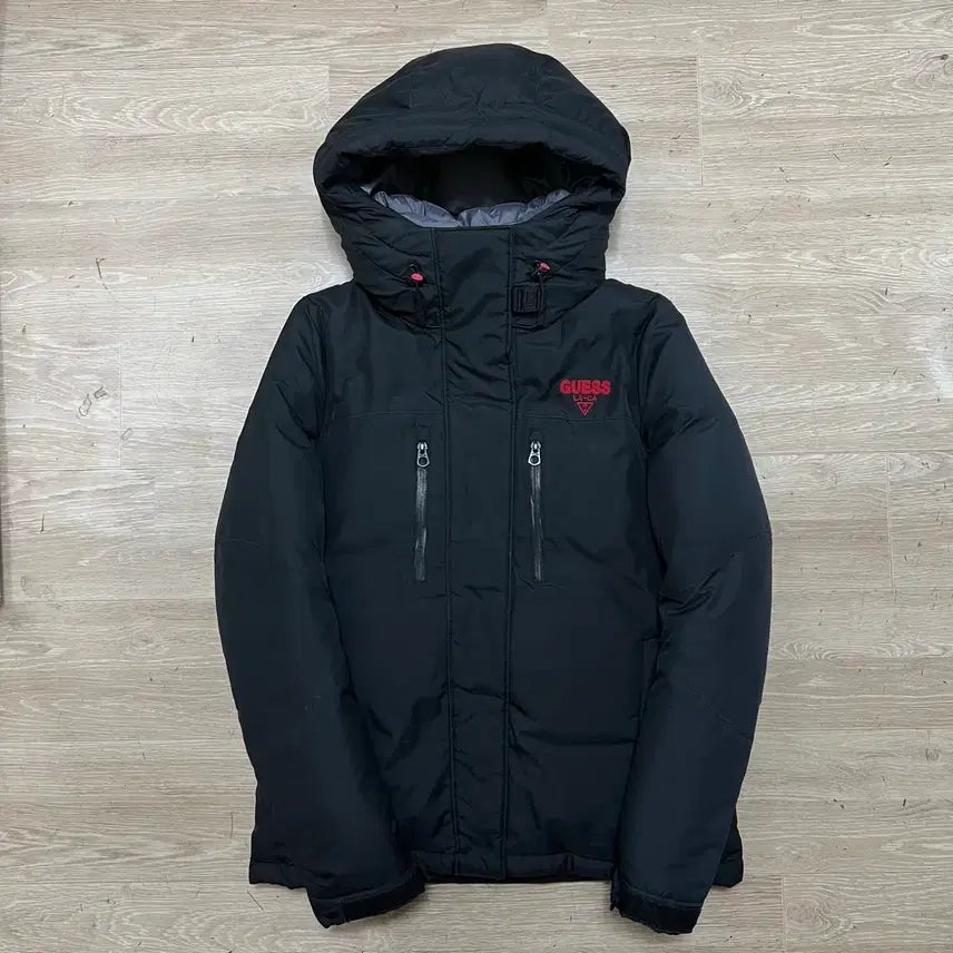 [BUNJANG] Guess Women's Duck Down Puffer Jacket [Black] XS / 게스 여성 덕다운 라카 로고 후드 푸퍼패딩 점퍼 [블랙] XS/85