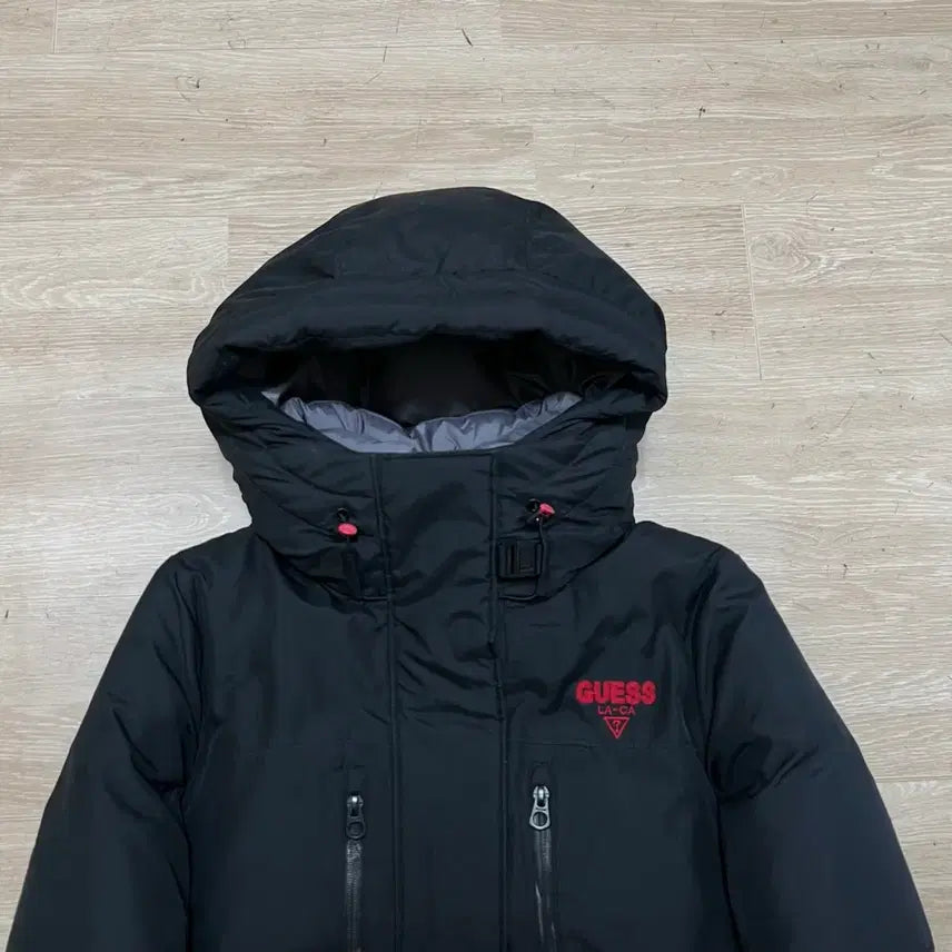 [BUNJANG] Guess Women's Duck Down Puffer Jacket [Black] XS / 게스 여성 덕다운 라카 로고 후드 푸퍼패딩 점퍼 [블랙] XS/85