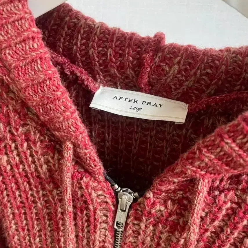 [BUNJANG] Afterpray Intarsia Knit Zip-Up (Red, L) / [L] 애프터프레이 인타르시아 후디 집업 니트