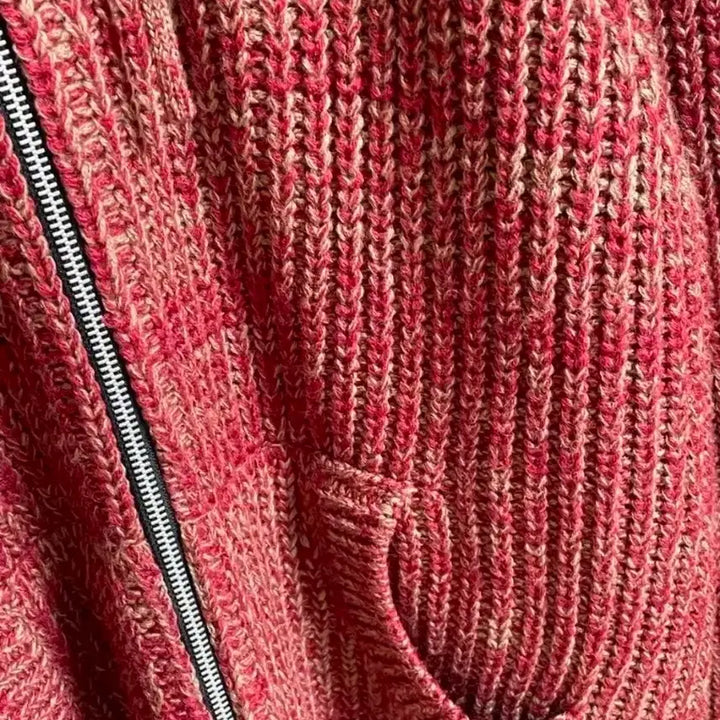 [BUNJANG] Afterpray Intarsia Knit Zip-Up (Red, L) / [L] 애프터프레이 인타르시아 후디 집업 니트